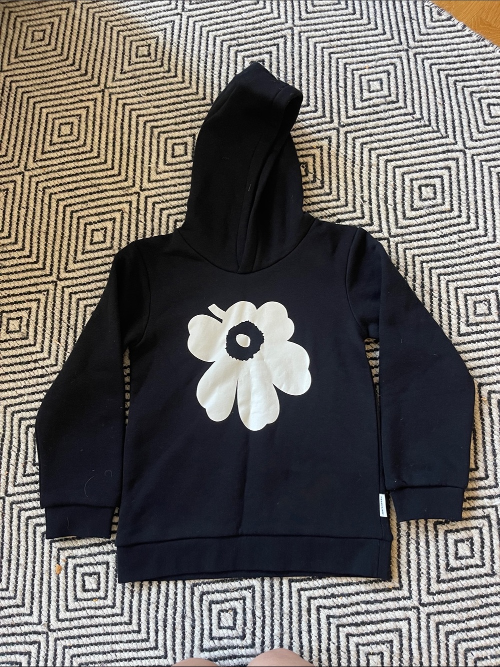 Marimekko Black Hoodie with White Flower Graphic